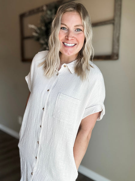 Positano Button Up Shirt Dress - Oatmeal