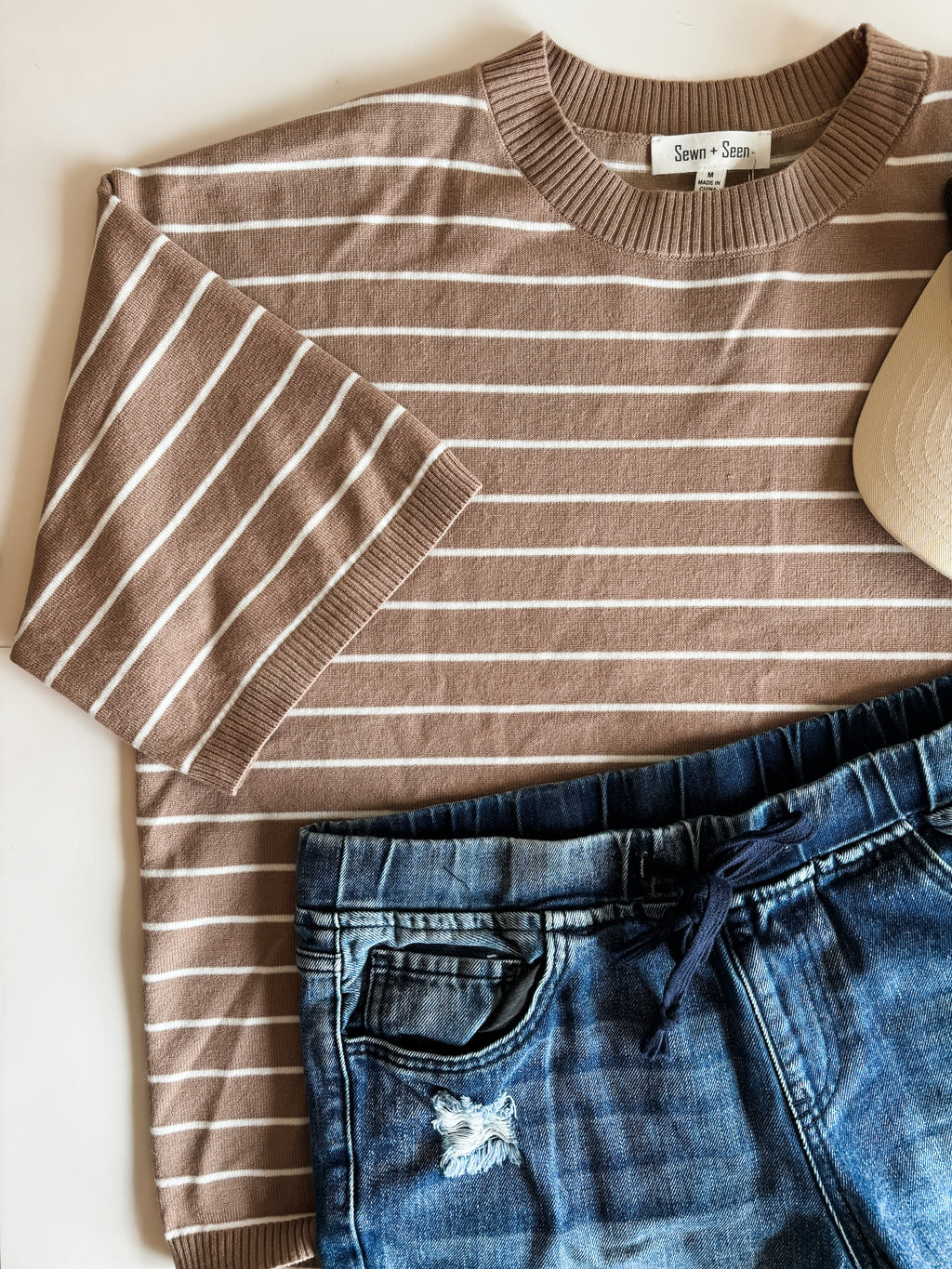 Karter Stripe Sweater Top - Taupe/White