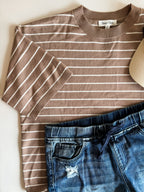 Karter Stripe Sweater Top - Taupe/White