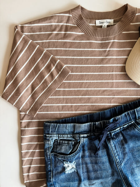Karter Stripe Sweater Top - Taupe/White