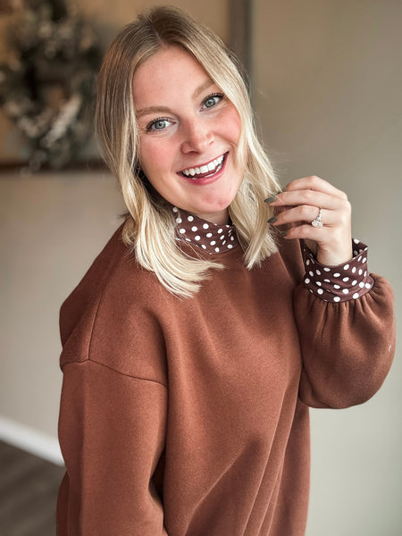 PREORDER Gwenna Polka Dot Mock Neck Pullover