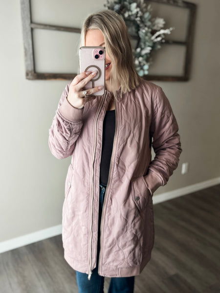 Berklee Long Quilted Bomber Jacket - Dusty Rose