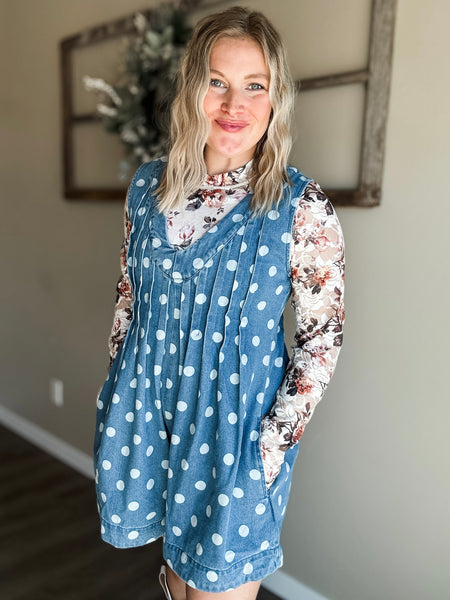 Jacelyn Polka Dot Denim Romper