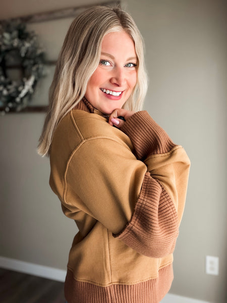 Nola Half Zip Pullover - Sepia
