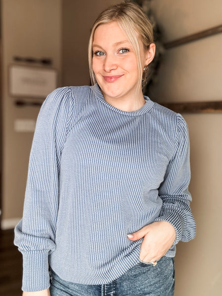 Simply Styled Balloon Sleeve Knit Top - Denim