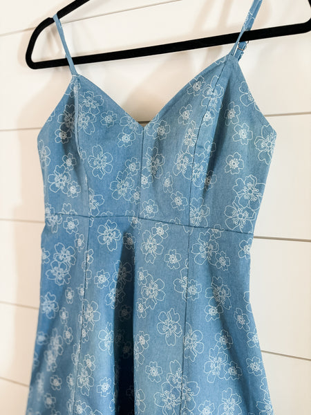 Denim Floral Cami Dress - Light Denim