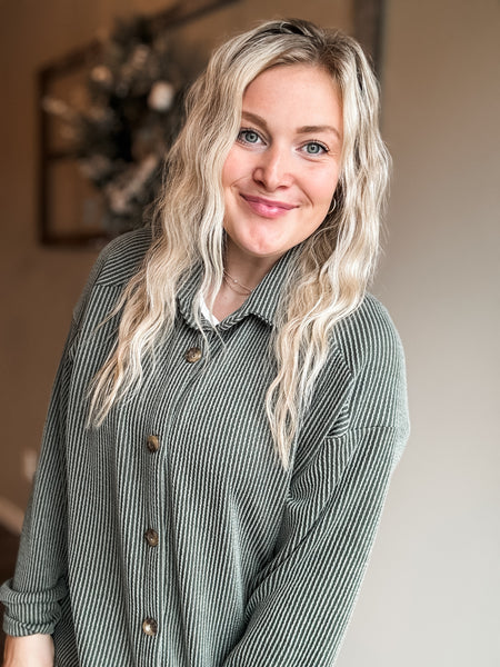 Talli Ribbed Shacket - Olive