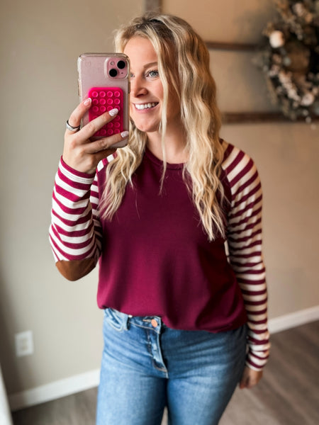 Leida Striped Long Sleeve - Burgundy