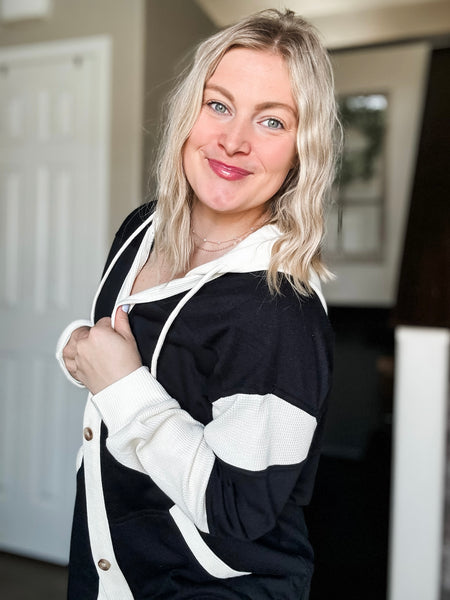 PREORDER Kaelyn Contrast Button Up Hoodie