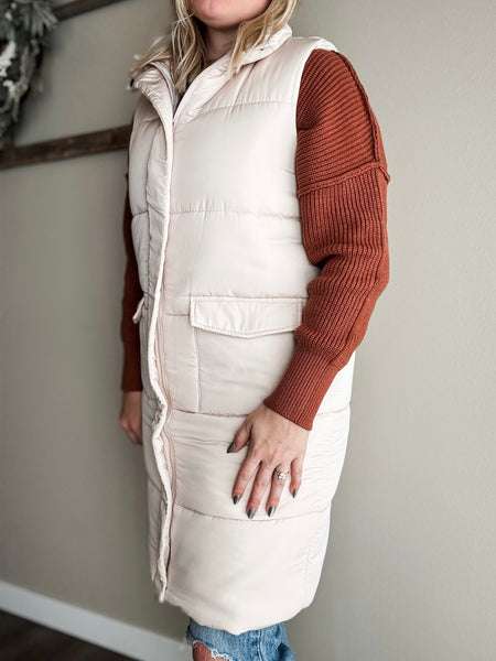 Tahoe Longline Puffer Vest - Cream