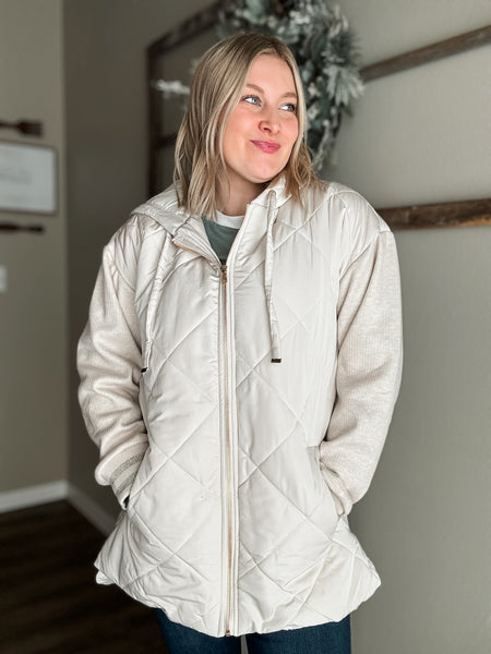 Juliet Mixed Sleeve Puffer Jacket - SIZE SMALL