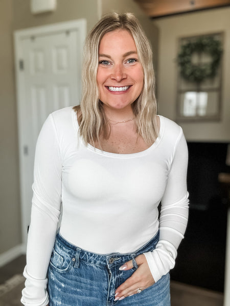 Neena Micro-Ribbed Long Sleeve - White