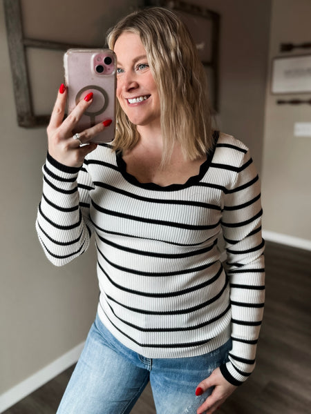 PREORDER Kolin Scalloped Stripe Long Sleeve