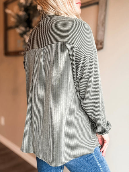 Talli Ribbed Shacket - Olive