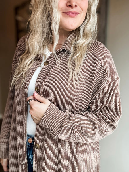 Talli Ribbed Shacket - Mocha - SIZE SMALL