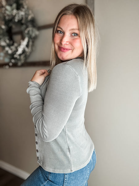 Sylvia Button Front Ribbed Top