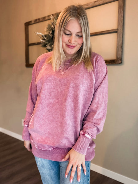 Torrance Mineral Wash Pullover - Cabernet