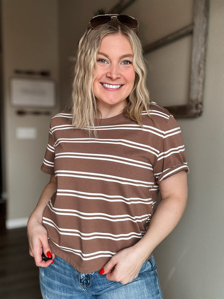 Laidback Striped Boxy Tee - Brown