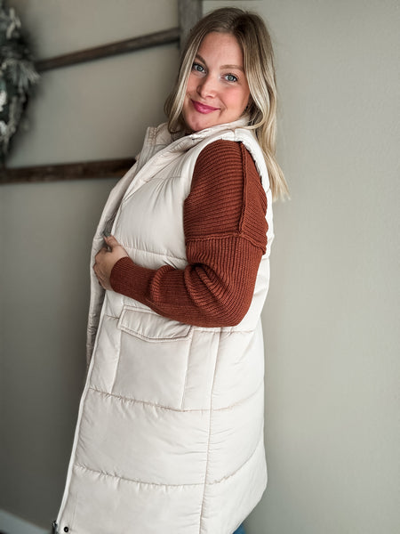 Tahoe Longline Puffer Vest - Cream