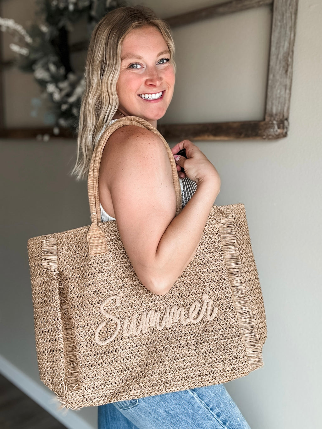 Summer Escape Straw Tote - Tan