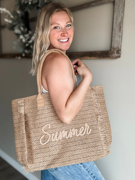 Summer Escape Straw Tote - Tan