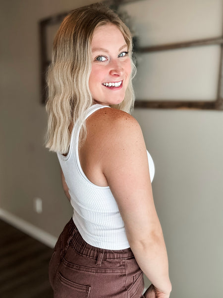 Rhea Ribbed Crop Tank - White