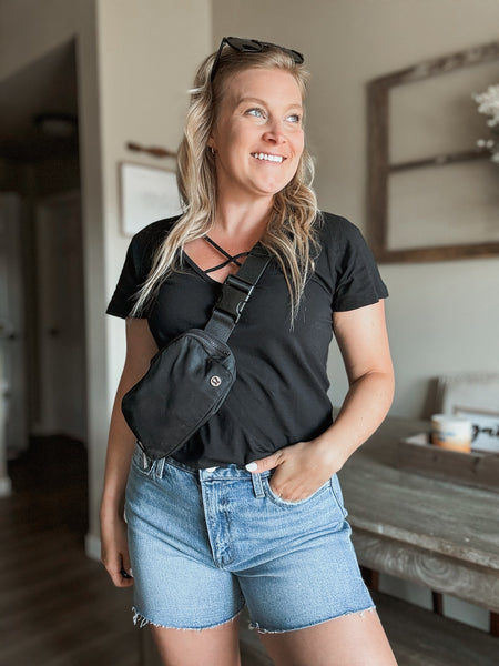 Whitley Criss Cross Tee - Black - SIZE SMALL