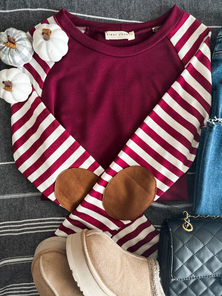 Leida Striped Long Sleeve - Burgundy