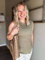 Bridgette Smocked Ruffle Hem Tank - Olive