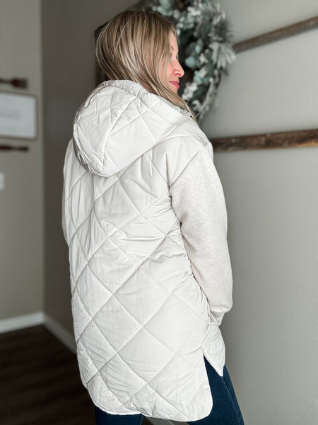 Juliet Mixed Sleeve Puffer Jacket - SIZE SMALL