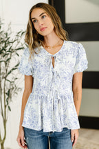 Dainty Lil' Thing Balloon Sleeve Blouse in Ivory/Blue - SIZE SMALL