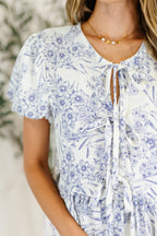 Dainty Lil' Thing Balloon Sleeve Blouse in Ivory/Blue - SIZE SMALL