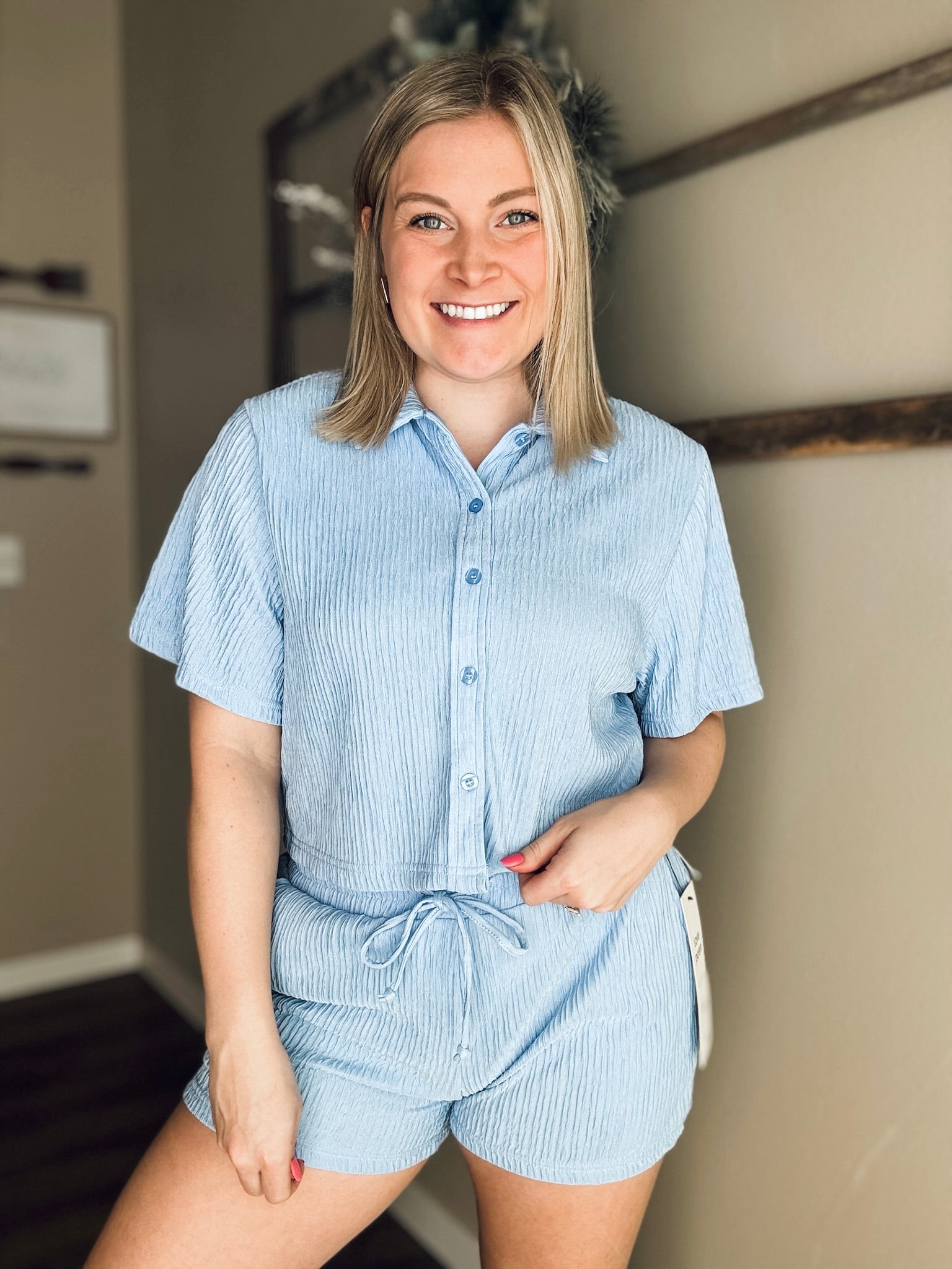 Del Mar Crinkle Loungewear Set - Blue