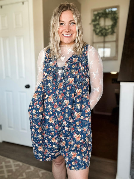 Gardenia Floral Denim Romper