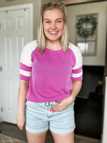 Lace Me Lovely Contrast Ribbed Top