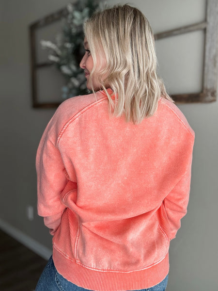 Boden Acid Wash Crewneck - Coral
