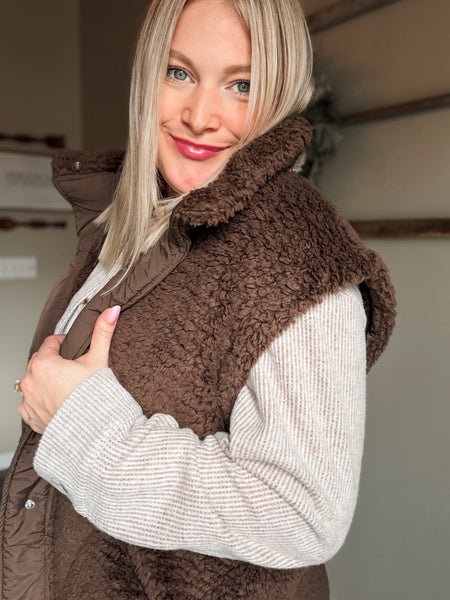 Elana Waffle Knit Shacket - Regular - Brown - SIZE SMALL
