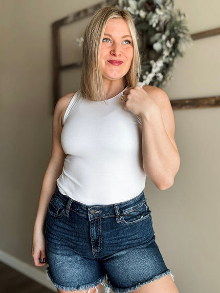 Double Layered Round Neck Tank Top - White