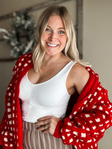 Avie V Neck Shirred Top - White
