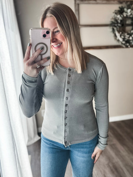 Sylvia Button Front Ribbed Top