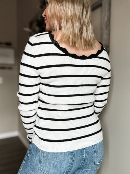 PREORDER Kolin Scalloped Stripe Long Sleeve