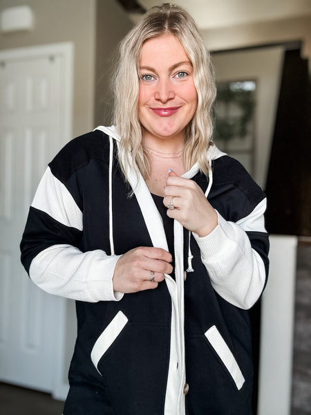 PREORDER Kaelyn Contrast Button Up Hoodie