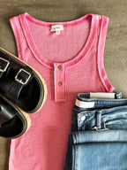 Nella Ribbed Button Tank - Light Pink