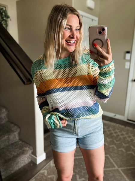 PREORDER Ocean Air Crochet Colorblock Sweater