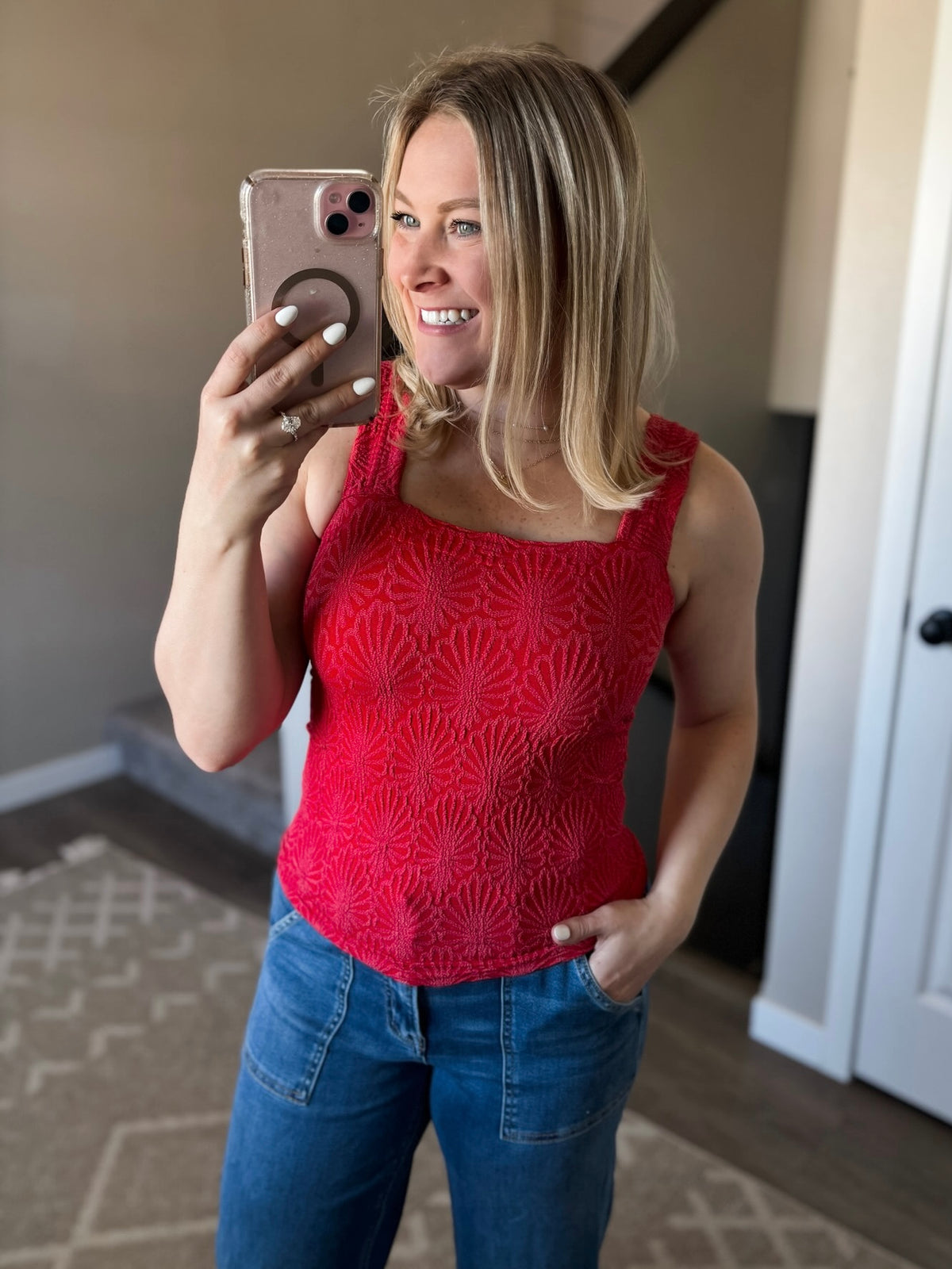 Dovie Textured Tank - Red