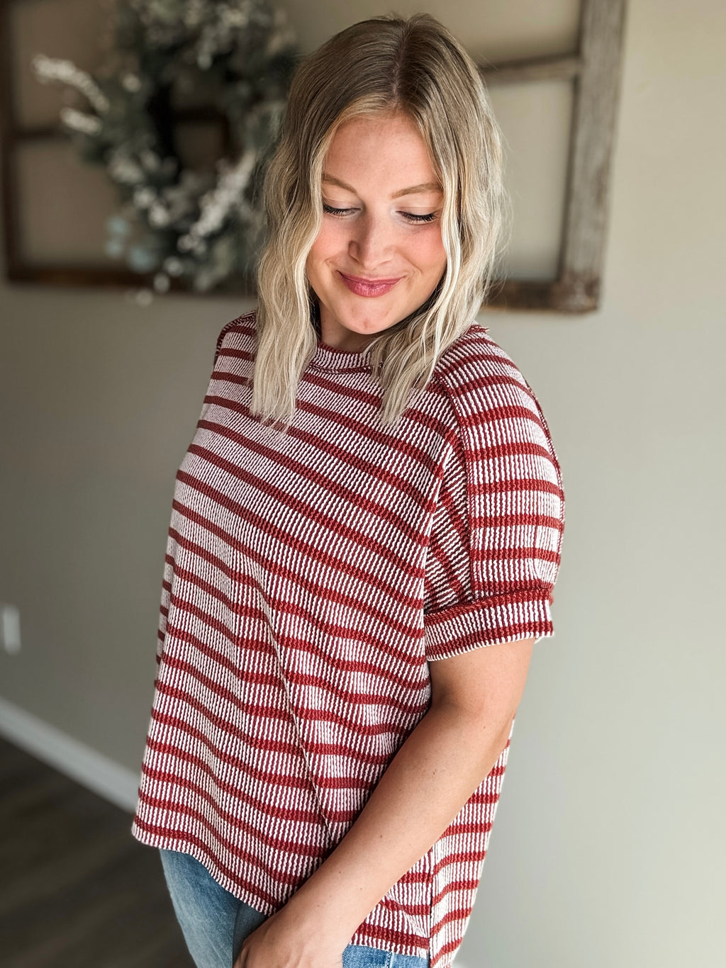 Maeven Exposed Seam Ribbed Top - Rust - SIZE S/M