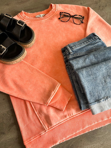 Boden Acid Wash Crewneck - Coral