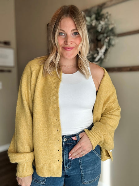Roselle Button Front Cardigan - Mustard