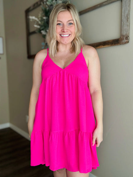 Island Glow Babydoll Dress - Hot Pink