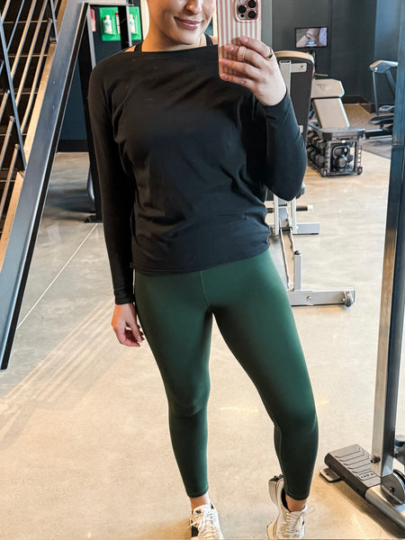 Venice Crossover Waist Leggings - Deep Forest - SIZE SMALL